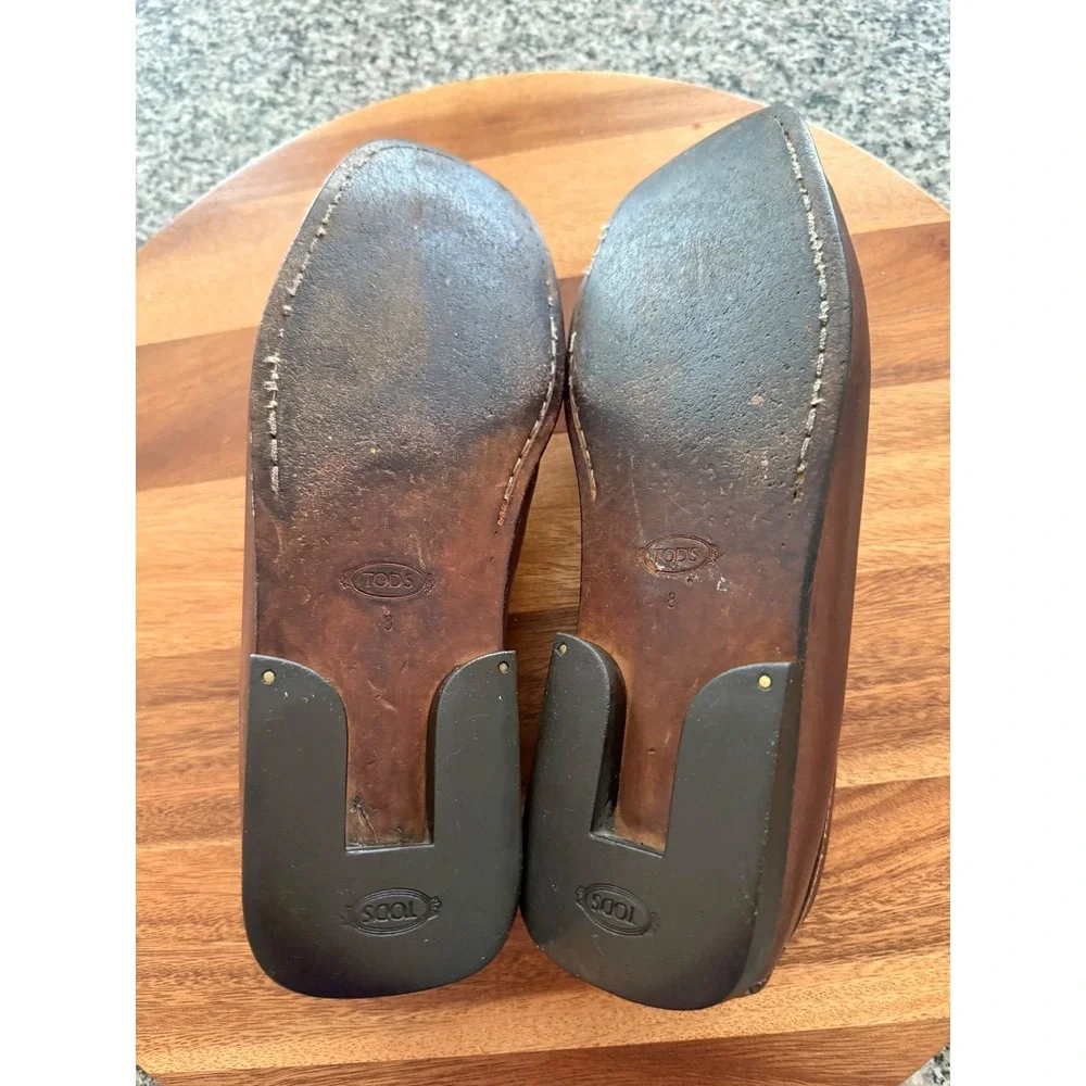 Tods Penny Loafers Mens Size 8 Brown Leather Good Condition Italian Made Luxury